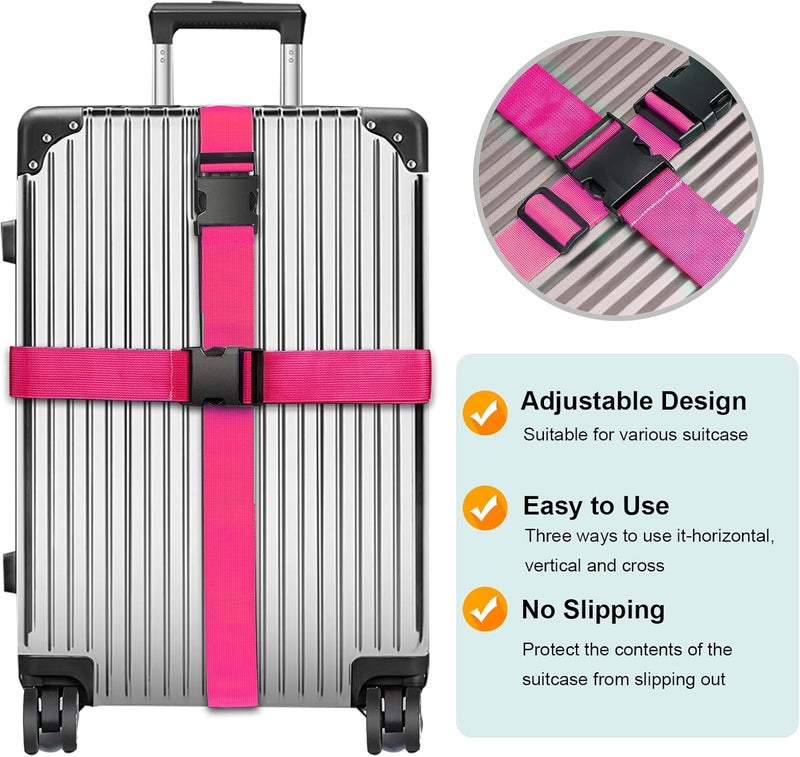 collwait Luggage Straps for Suitcases TSA Approved, Travel Belt Suitcase Belt, Suitcase Straps TSA Approved, Luggage Belt Strap TSA Approved, Travel Straps for Luggage, Luggage Band Bag Straps, Pink - Image 2